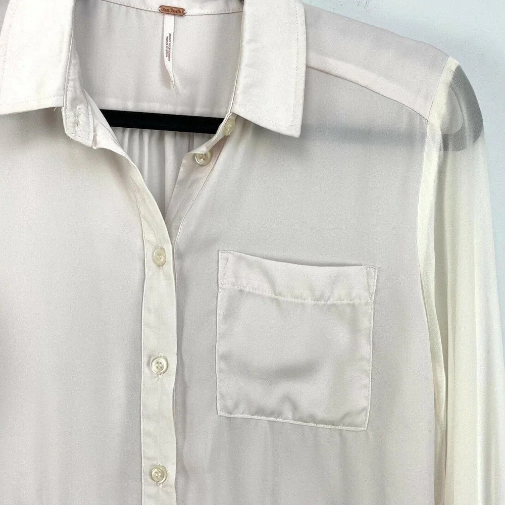 Free People Sheer Ivory Button-Up Blouse